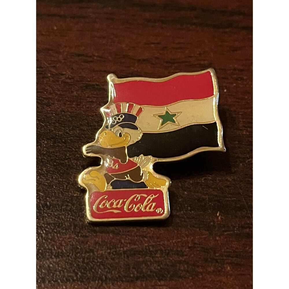 Vintage 1984 Los Angeles Olympics Coca Cola Sam Eagle Yemen Flag Lapel Pin